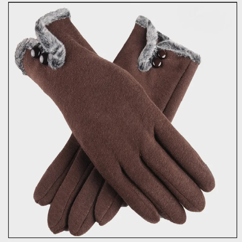 Новинка, женские бархатные теплые перчатки, элегантные женские осенне-зимние Утепленные перчатки, женские модные серые и винные однотонные перчатки на запястье - Цвет: brown