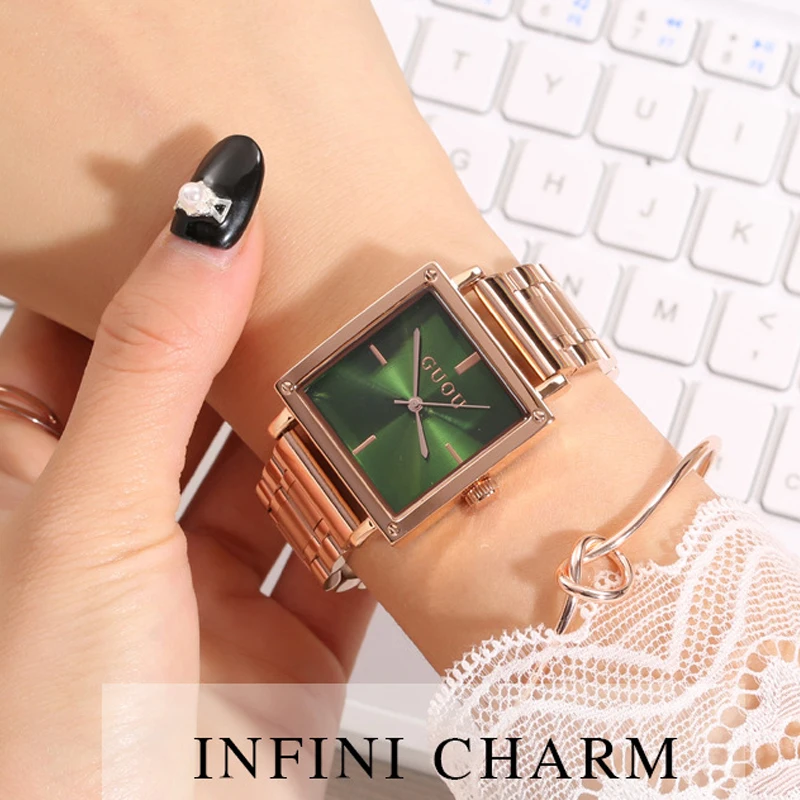 

2019 New Women's Square Rose Gold Alloy Quartz Watches GUOU Luxury Waterproof Simple Watch for Woman Ladies Gilrs Wrist watches