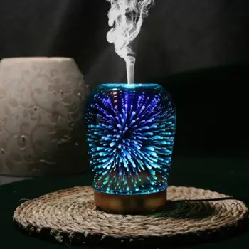 

3D Essential Oil Diffuser, 100ml Aromatherapy Ultrasonic Cool Mist Humidifier 3D Design Glass 7 Colorful Light Mode Function O