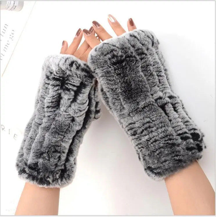 Preise Frauen 100% Echt Echte Gestrickte Rex Kaninchen Pelz Winter Fingerlose warme weiche Handschuhe Fäustlinge Arm Hülse