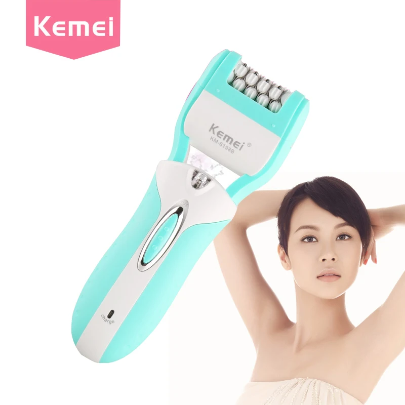 KEMEI Rechargeable Epilator Shaver Depilador Facial Light Blue Hair