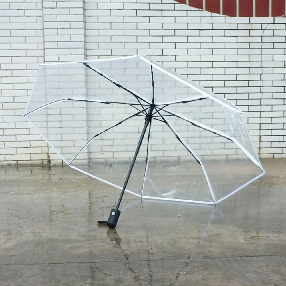 New Compact Fully Automatic Umbrella Three Folding Clear Windproof