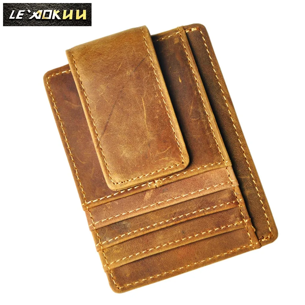 

Leather Magnet Money Clip Fashion Men Gift Wallet Card Photo Holder Case Design Handy Front Pocket Wallet Mini Purse Male 1015l