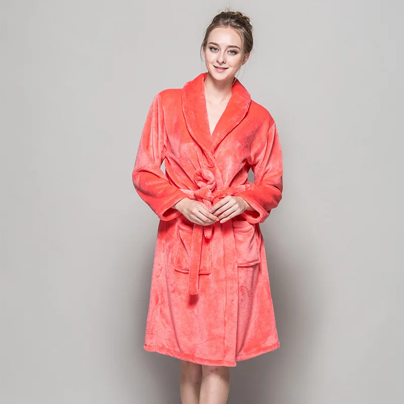 New Soft Quality Flannel Bath Robes Feminino Women Pink Red Bridesmaid
