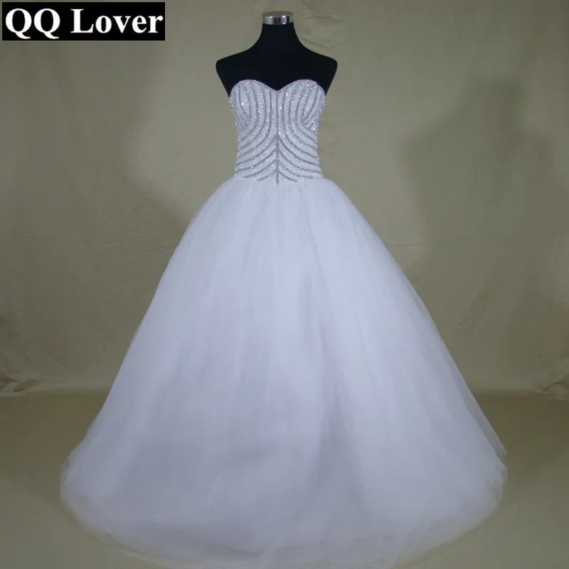

QQ Lover 2019 New Luxury Full Beaded Wedding Dress Bridal Gown Full Rhinestones Ball Gown
