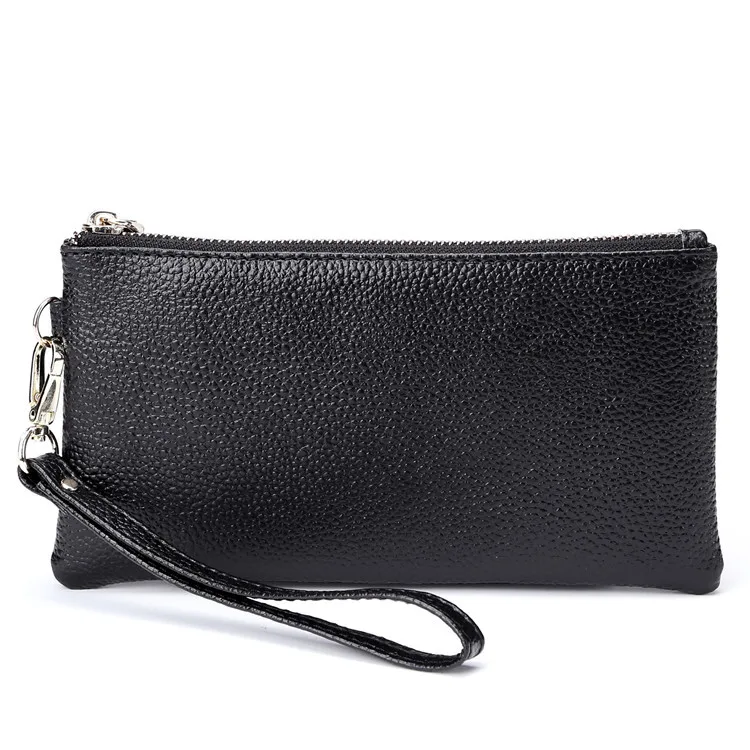 

cow Leather Wallet Female Long Purse Smartphone Wristlet Wallet Organizer for Document High-Capacity Rfid Card Protector