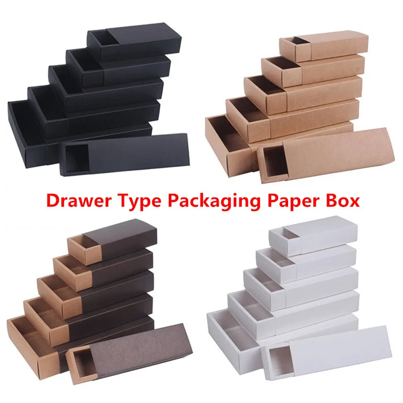 

Kraft Paper Drawer Type Craft Gift Box White Black Jewelry Handmade Soap Packaging Boxes For Wedding Party Candy