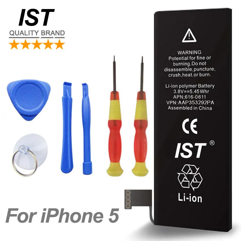 

100% Original Brand IST Phone Battery For iphone 5 5G Real Capacity 1440mAh With Machine Tools Kit Mobile Batteries