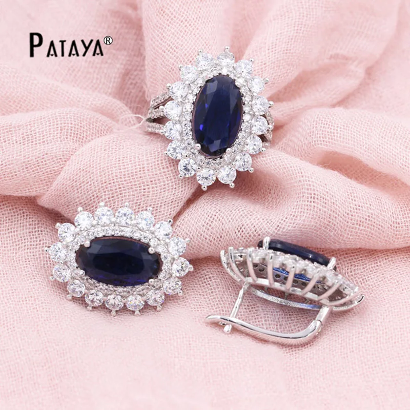 Ювелирные наборы PATAYA Sunshine настоящие белые золотые круглые синие натуральные