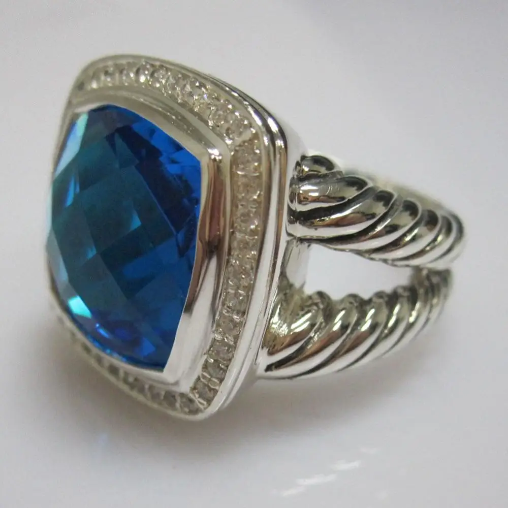 

Solid 925 Silver Jewelry 14mm Blue Topaz Ring Design Brand Sterling Silver Jewelry Amethyst Black Onyx Citrine Women Ring