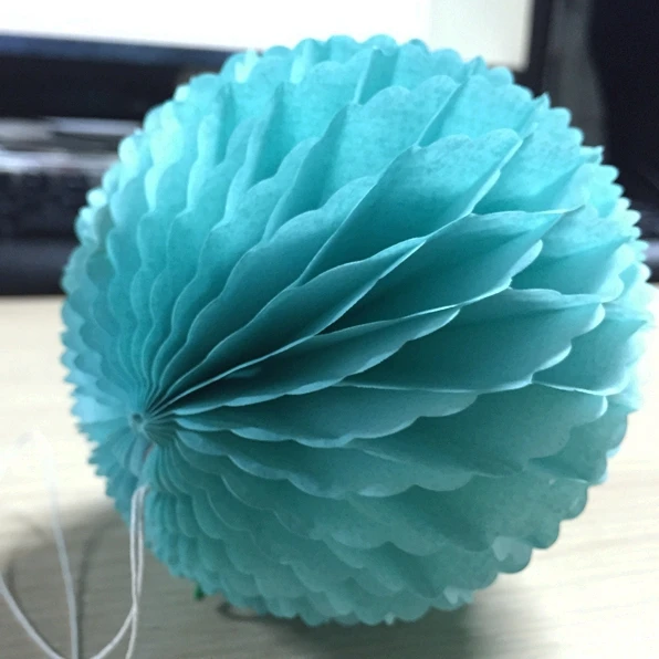 

10pc Turquoise Blue 10cm Scalloped Edges Snowball Puff Decorations Honeycombs Tissue Paper Decorative Balls Wedding Birthday