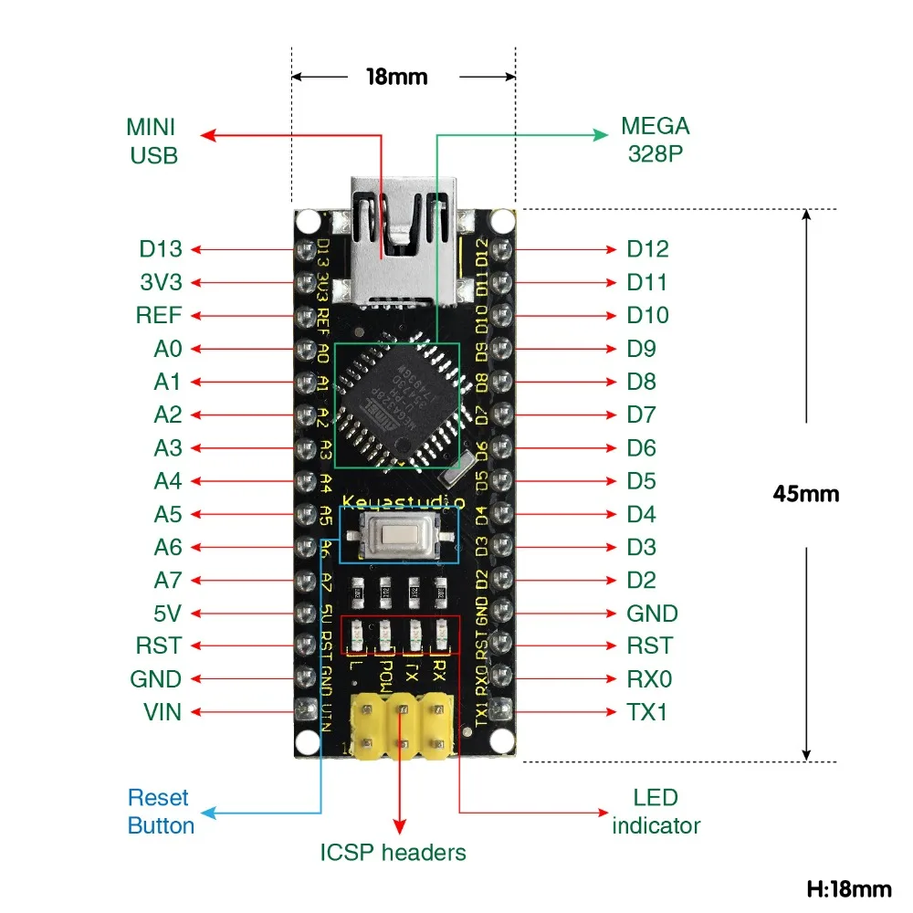 1 шт. Keyestudio CH340 нано плата контроллера+ USB кабель для Arduino DIY Программирование