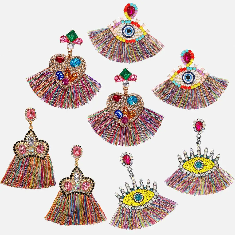 

Dvacaman Boho Colorful Fringe Tassel Drop Earrings Women Crystal Dangle Earrings Girl Wedding Party Statement Jewelry Wholesale