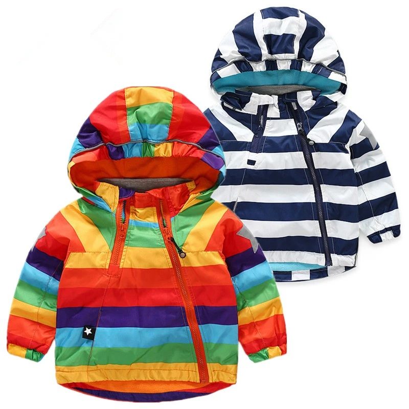 

Kids Hoodied Striped Jacket Children's Windbreaker for Boy Water Proof Autumn Outerwear Clothes Little Boy Warm Blazer Coat 2-6Y