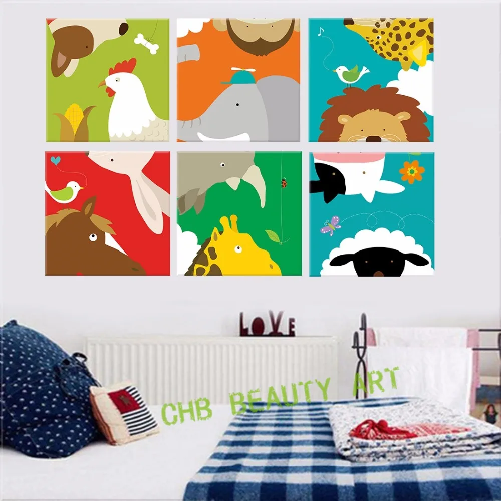 6 Panels Little Animals Canvas Painting Modern Home Wall Decor Canvas