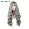 JOY&BEAUTY Ultra-thin bangs Long Curly Wig Synthetic Wigs gray Black Pink 26inch High Temperature Fiber women wig 1