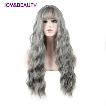 JOY&BEAUTY Ultra-thin bangs Long Curly Wig Synthetic Wigs gray Black Pink 26inch High Temperature Fiber women wig 1