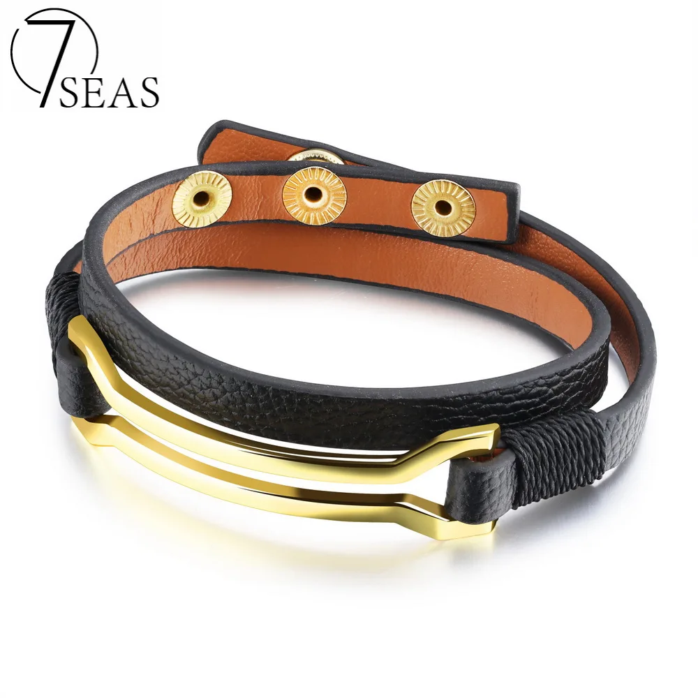7SEAS Women Lady Men Adjustab Multilayer Bracelets Bangles Rock Cowhide Leather Metal Bars Fashion Jewelry Gift 7S1119 | Украшения и