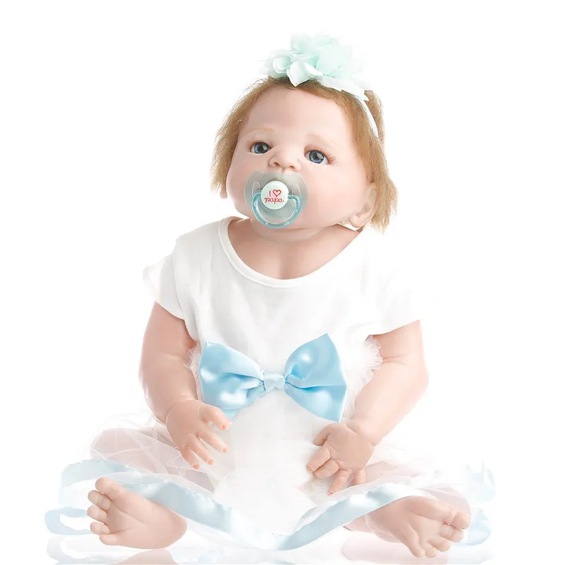 SanyDoll 22 дюйма 55 см силиконовые куклы reborn белое синее платье принцессы милая кукла