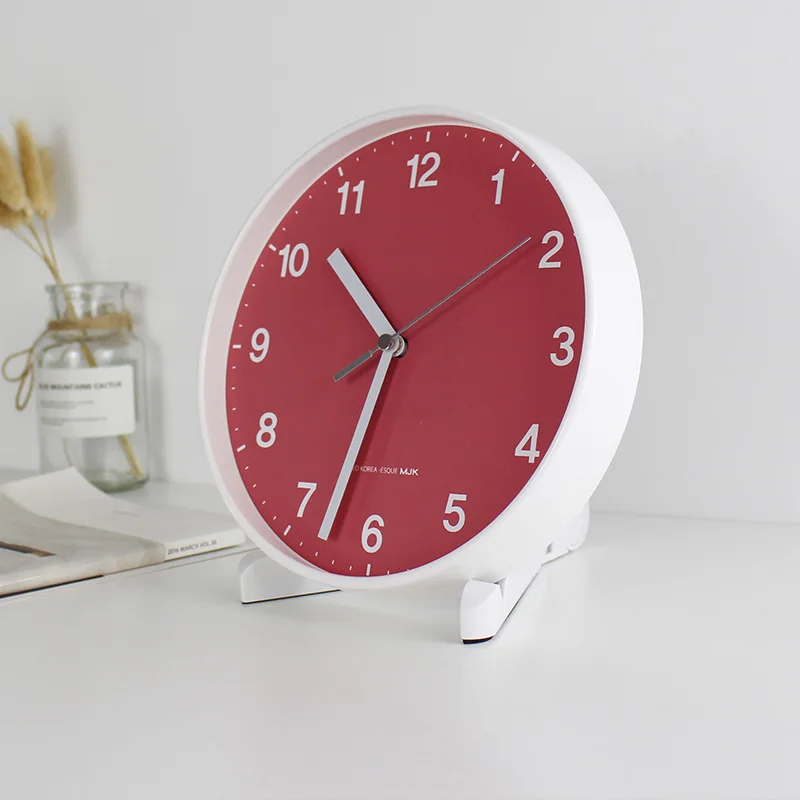8 дюймов немой настольные часы круглые настольные часы настенные часы с кронштейном для гостиной спальни - Цвет: red