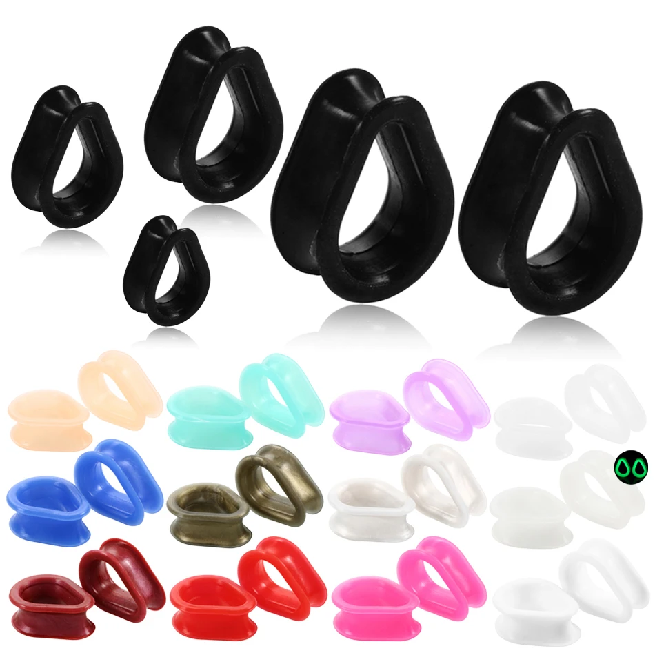 

2pcs Silicone Teardrop Ear Plugs and Tunnels Expander Tunel Piercing Flexible Ear Gauges Earring Body Jewelry Piercing Stretcher