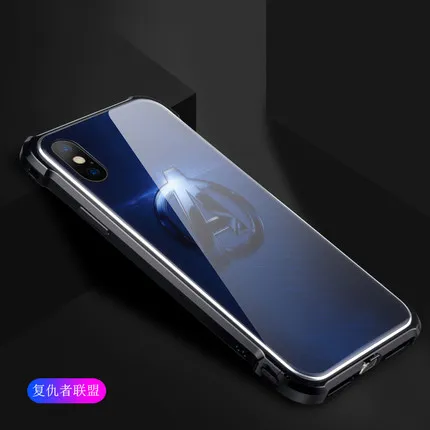 The Avengers Противоударный чехол для iphone X XS MAX, металлическая рамка+ чехол из закаленного стекла, магнитный светящийся чехол для телефона iphone 7 8 Plus, чехол - Цвет: The Avengers