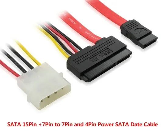 High Quality SATA 15Pin +7Pin to 7Pin and 4Pin Power Date Cable 50pcs/lot | Компьютеры и офис