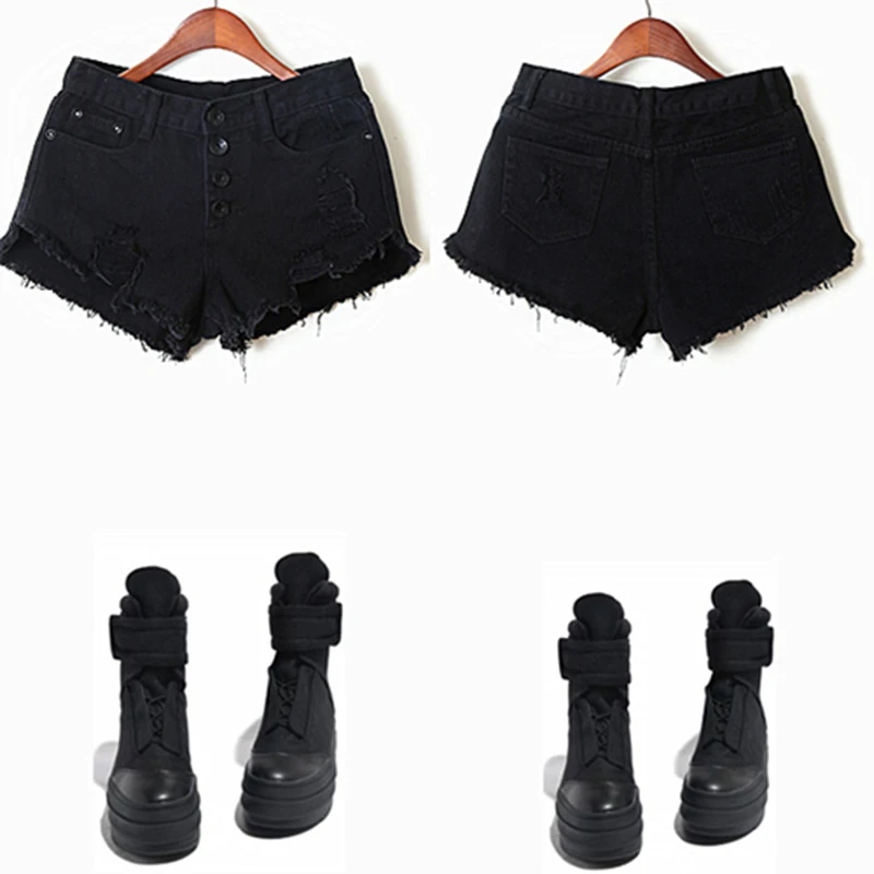 Denim Shorts Solid High Waist Women Short Pants Summer Fashion Hole Female Shorts Women Jeans With Button Women Clothing S-XL (6)