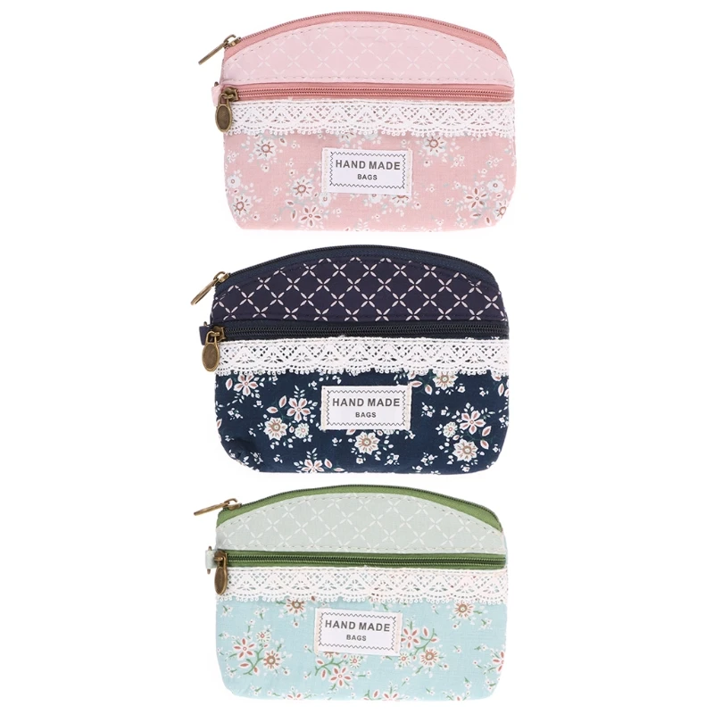 

THINKTHENDO Mini Girl Floral Coin Purse Bags Women Flower Canvas Coin Purse Wallet Clutch Zipper Key Card Holder Tote Bags