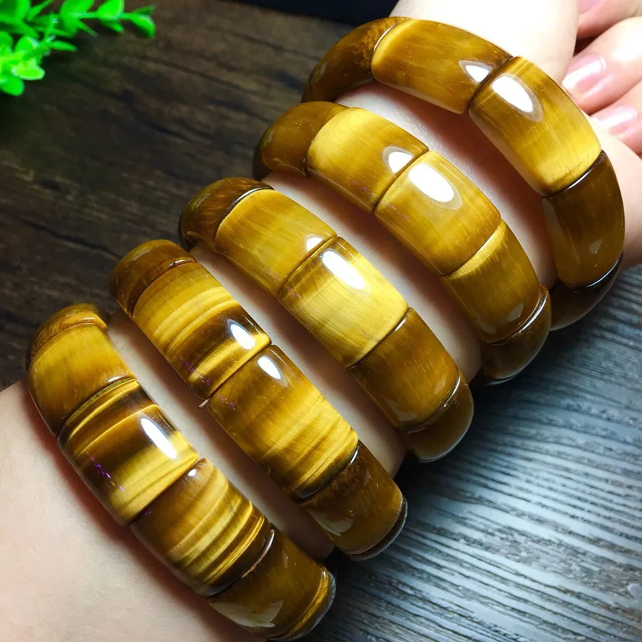 

Natural Stone Jewelry Bangle Yellow Tiger's Eyes Crystal Gem Rectangle Bead Stretch Bracelet