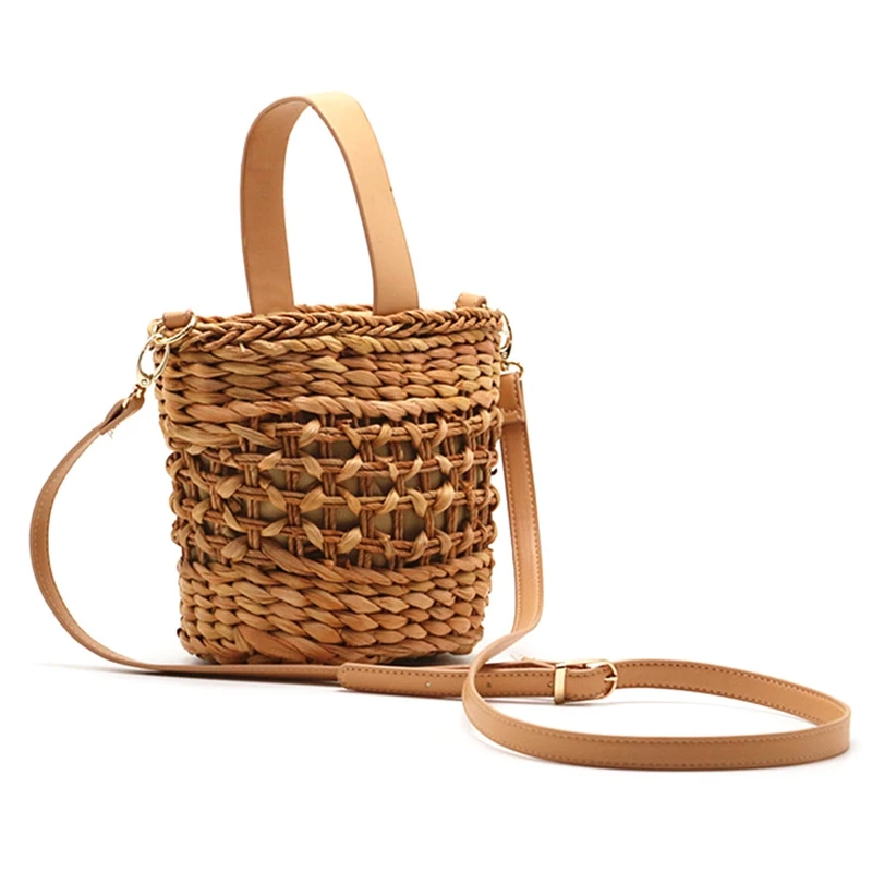 

LJL-Bohemian Style Fashionable Handmade Handbag Simple Natural Straw Bag Crossbody Woven Beach Bag For Women