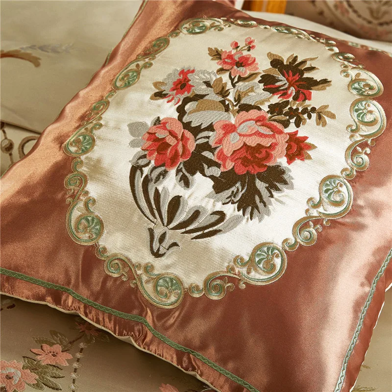 الذهب اللون الفاخرة الزفاف الملكي طقم سرير الملكة الملك حجم غطاء سرير قطن مجموعة التطريز الجاكار غطاء لحاف المخدة