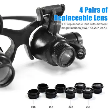 

Magnifier With Light 10X, 15X, 20X, 25X Magnifying Eye Glasses Loupe Lens Jeweler Watch Repair LED Light DIY Repair Tools