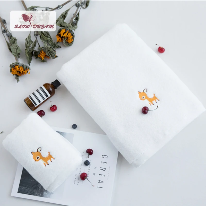 

Slowdream Nordic Simple Life Deer 100 % Cotton White Towel Super Soft Quickly Dry Bath Towel Size 35X35cm 35x 75cm 70x140cm