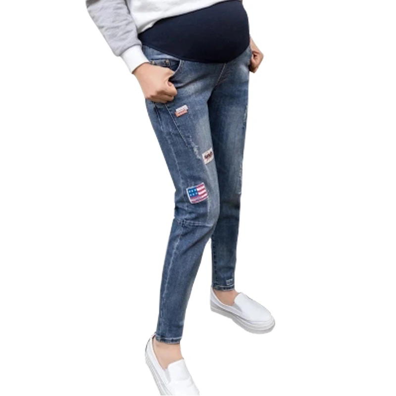 Модные джинсы для беременных Повседневное тонкий для беременных заботиться живота Штаны Беременность Одежда Мотобрюки