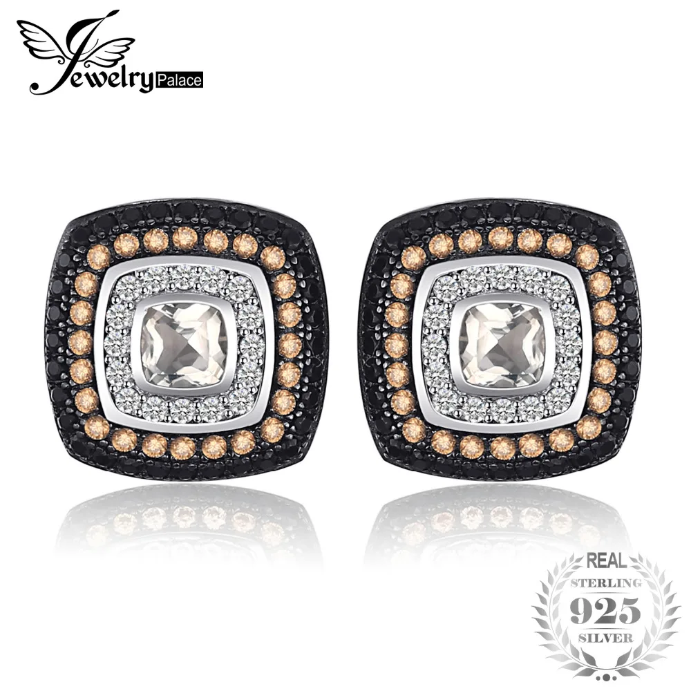 

JewelryPalace Trendy Earrings 1.24ct Natural Smoky Quartz Inlay Spinel 925 Sterling Silver Stud Earrings For Women Fine Jewelry