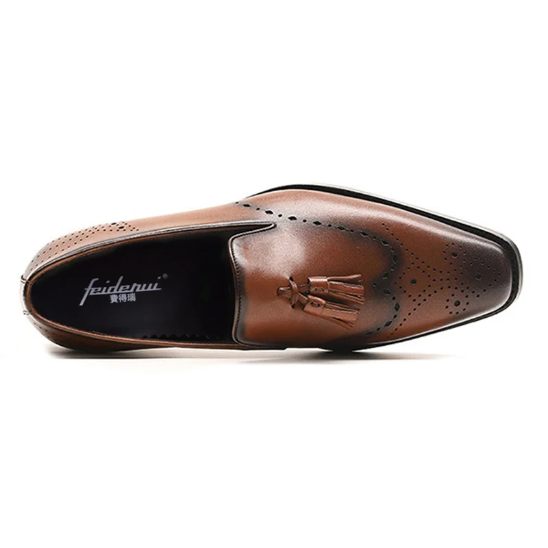Apontou Das Flats Ss390 Mocassins Deslizamento Do Esculpida Sapatos Genuíno De Respirável Asas Formal Dos Vintage Preto Toe Brogue Nas Vestido Homens marrom Homem Em Couro Pontas zZBOnqUq
