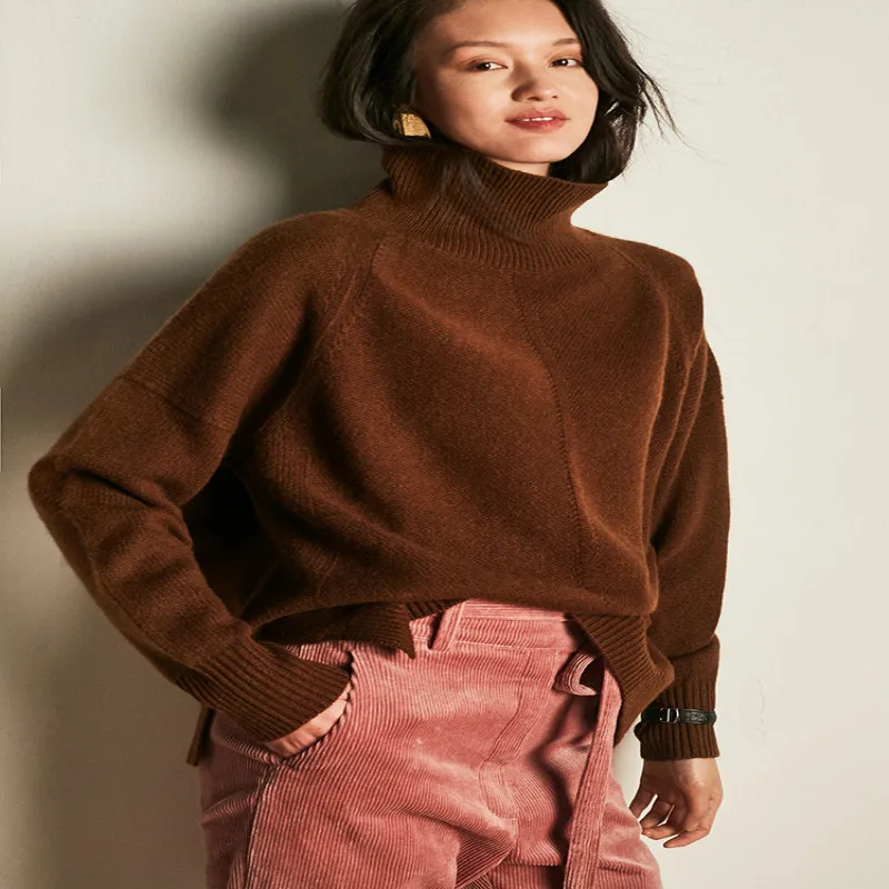 

19Spring and Autumn Women's Sweater Long Sleeve High-necked Cashmere Sweater Women's Pullover Women's Knit Top Solid Color