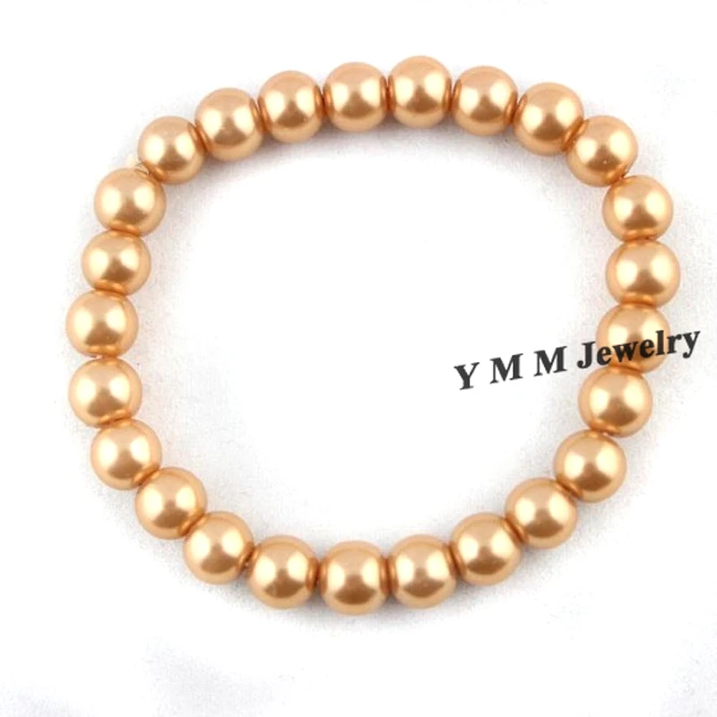 Fashion 8mm Imitation Pearl Bracelets Light Gold Color 24pcs/lot Women