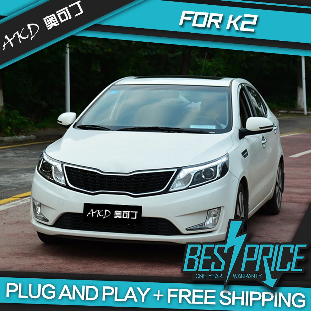 

AKD Cars Styling Headlight For Kia K2 Rio 2011-2014 Headlights LED Running lights Bi-Xenon Beam Fog lights angel eyes Auto level