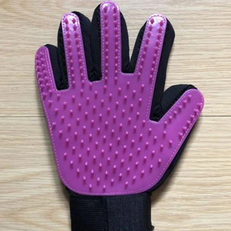 Перчатки с синими кистями для чистки животных, кошек, силиконовые перчатки с пальцами для кошек и собак, перчатки для удаления шерсти, перчатки для ухода за кошками - Цвет: Purple right hand