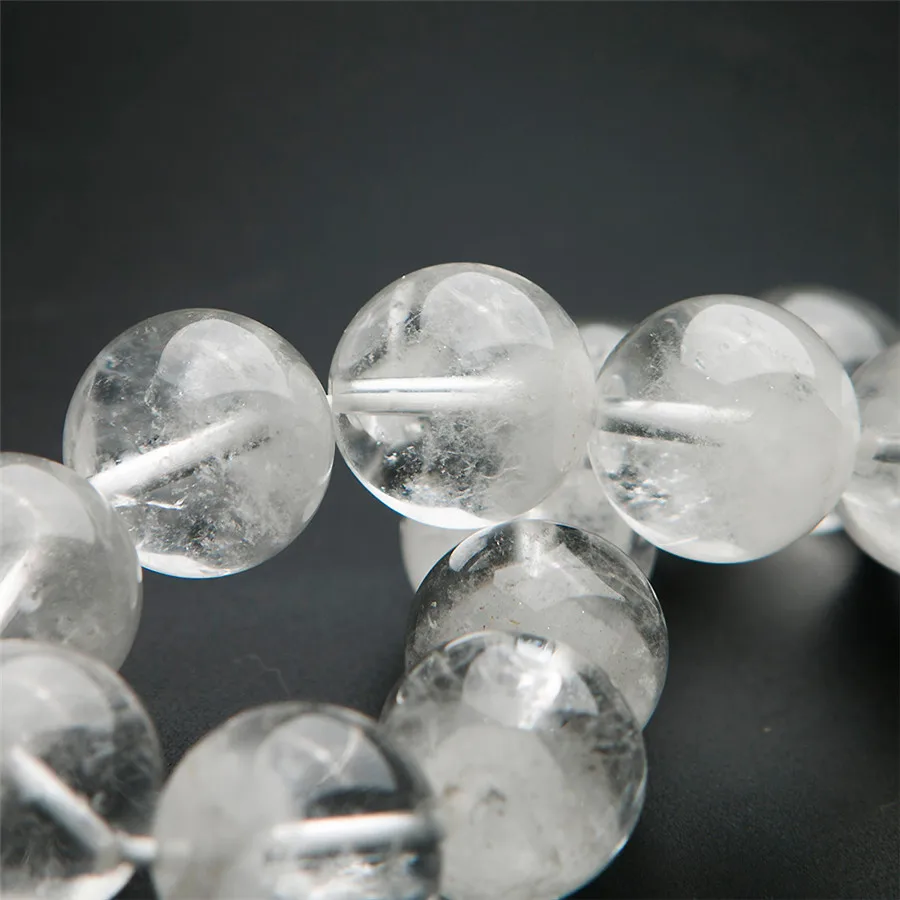 Genuine Natural White Phantom Quartz Crystal Round Bead Stretch Power Bracelet 16mm (3)