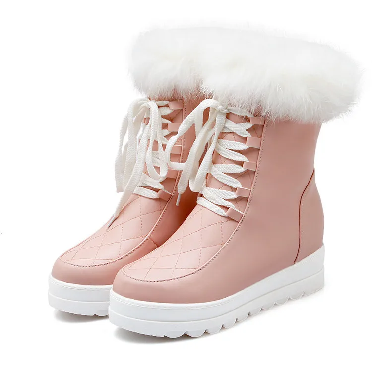 

Jookrrix Warm Shoes Women Fashion Brand White Snow Boots Lady chaussure Winter Female footwear with Fur Cros-tied botas mujer
