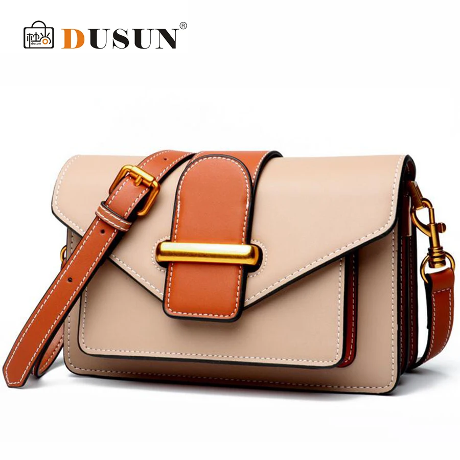 

DUSUN Women Flap Fashion Genuine Leather Handbag Soft Cow Leather Shoulder Bags Box Postman Messenger Bag Female Retro Designer