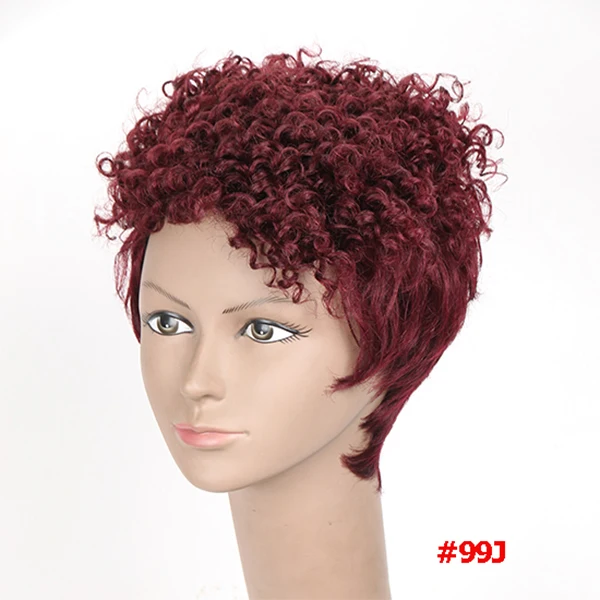 Rebecca афро кудрявый вьющиеся волосы человека парики для черный Для женщин машина сделала, не кружева бразильский кудрявый вьющиеся волосы короткие Парик - Цвет волос: # 99J