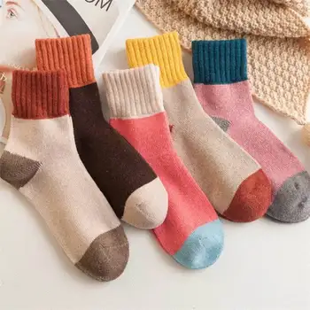 

Vintage Thickening Women Socks Winter Rabbit Wool Patchwork Warm Socks Female Ladies Tube Socks