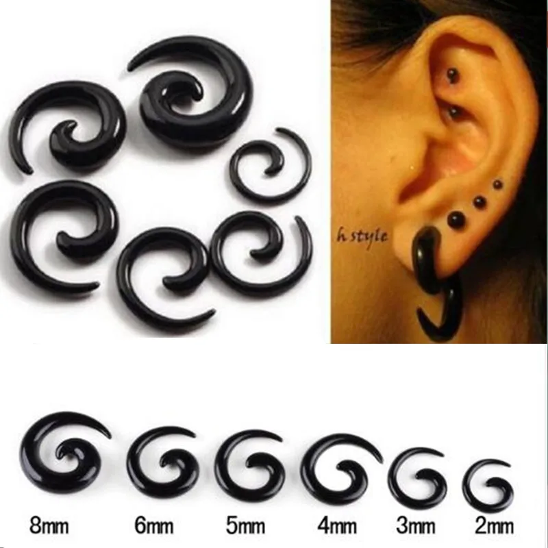 12pcs 2 8mm Black Acrylic Spiral Ear Gauges Ear Tapers Stretching Plugs