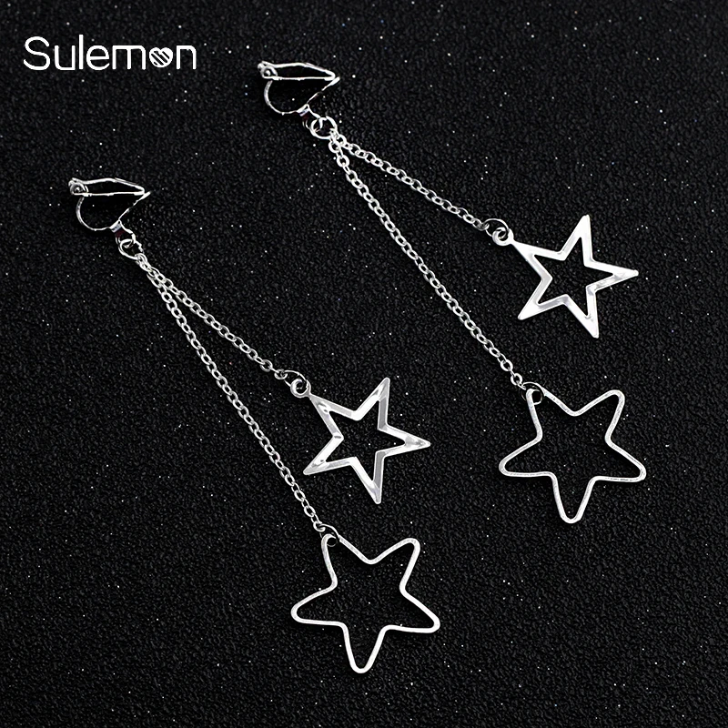 Geometry Pentagram Clip Earrings No Pierced Ear Clip