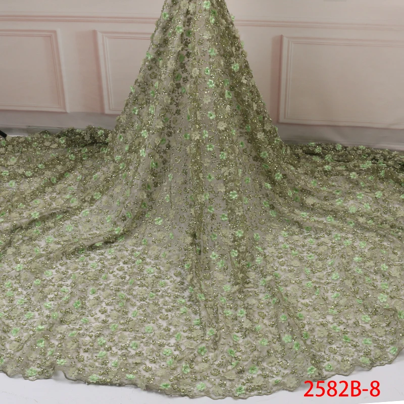 

2019 Lastest 3d Flower Lace Fabric with Beads French Handmade Beaded Lace African Tulle Lace for Wedding AMY2582B