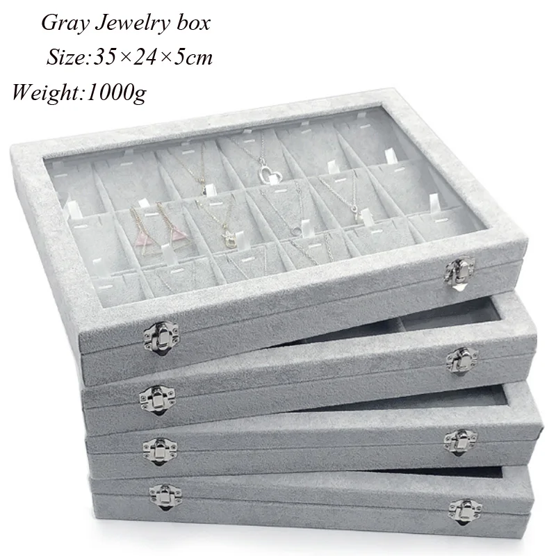 35*24*4.5cm Grey Jewelry Display Box Case for Rings Earrings Bracelets Necklaces or other Ornaments Storage Organizer